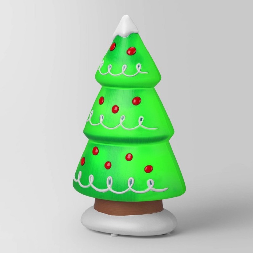 Christmas Light Up Blow Mold, Green Tree w/ White Tip & Base, Holiday Decor